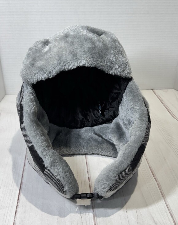 SA Company Trapper Hat Bomber Fleece Lined Buffalo Plaid Black Grey One Size - Picture 2 of 8